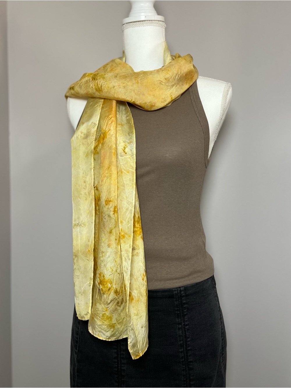 Vtg Y2K/90s 100% Silk Watercolor Scarf Yellow Long Boho Romantic Festival ✨🌼